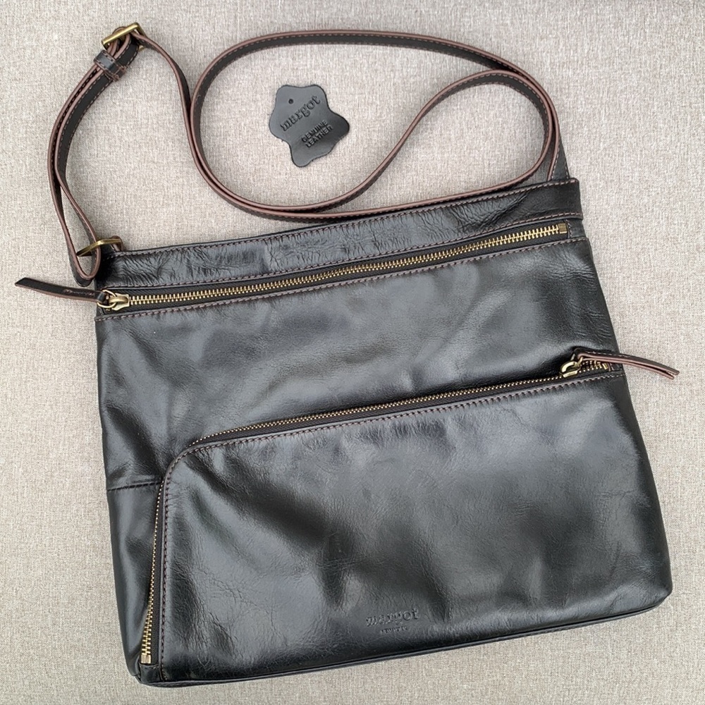 margot NEW YORK Black Leather and Old English Brass Hobo Bag